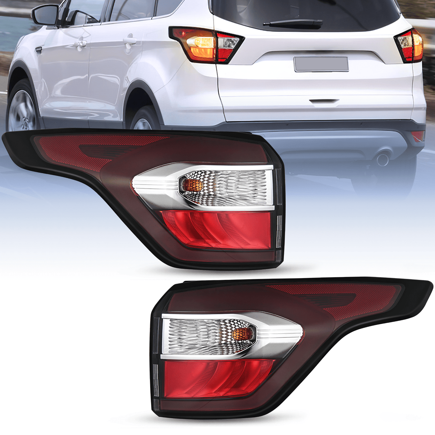 Taillight Assembly Compatible with 2017 2018 2019 Ford Escape Kuga Outer Rear Lamp Replacement OE Style LED and halogen bulbs Driver Side Passenger Tail Lights - Top Tuning Boost