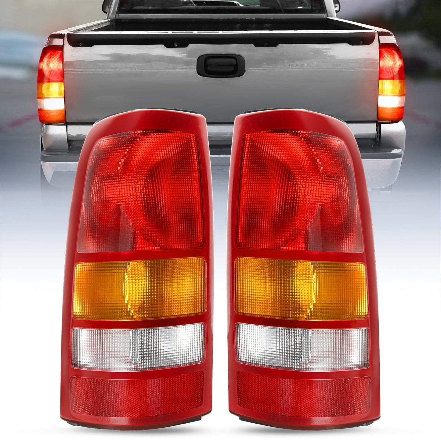 Taillight Assembly Compatible with 1999 2000 2001 2002 Chevy Silverado 2003 2004 2005 2006 GMC Sierra 1500 2500 3500 Rear Lamp Replacement OE Style Driver and Passenger Side Red Border Tail Lights - Top Tuning Boost