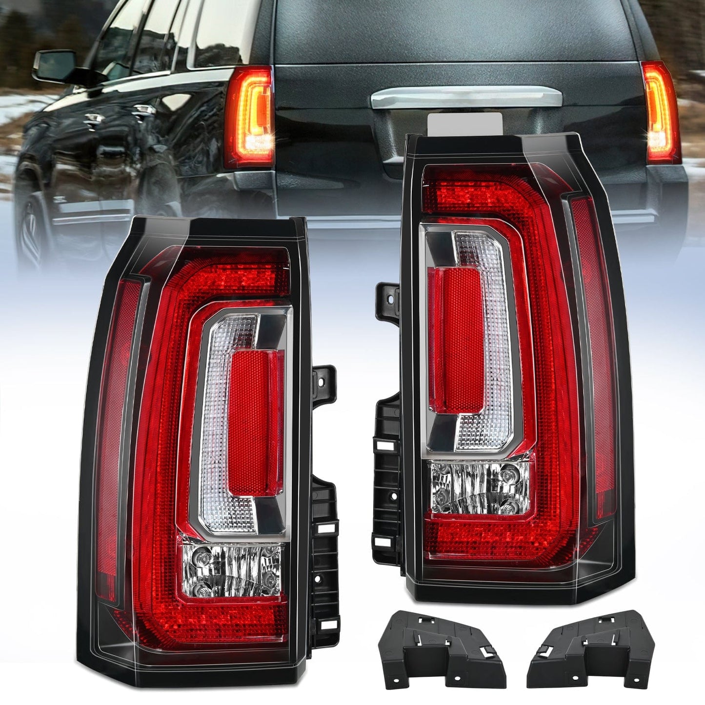 Nilight Taillight Assembly Compatible with 2015 2016 2017 2018 2019 2020 GMC Yukon and Yukon XL 2015-2018 submodel Denali SLE SLT LED Type Tail Lights Rear Lamp Replacement Driver and Passenger Side Tail Lights - Top Tuning Boost