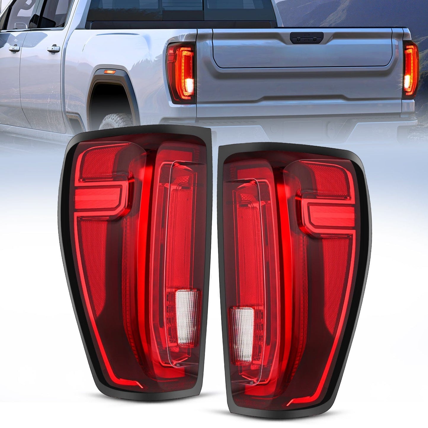 Taillight Assembly Compatible with GMC 2019 2020 2021 2022 2023 2024 Sierra 1500 LED Type Tail Lights 2020-2024 Sierra 2500HD 3500HD Rear Lamp Replacement Driver and Passenger Side Tail Lights - Top Tuning Boost