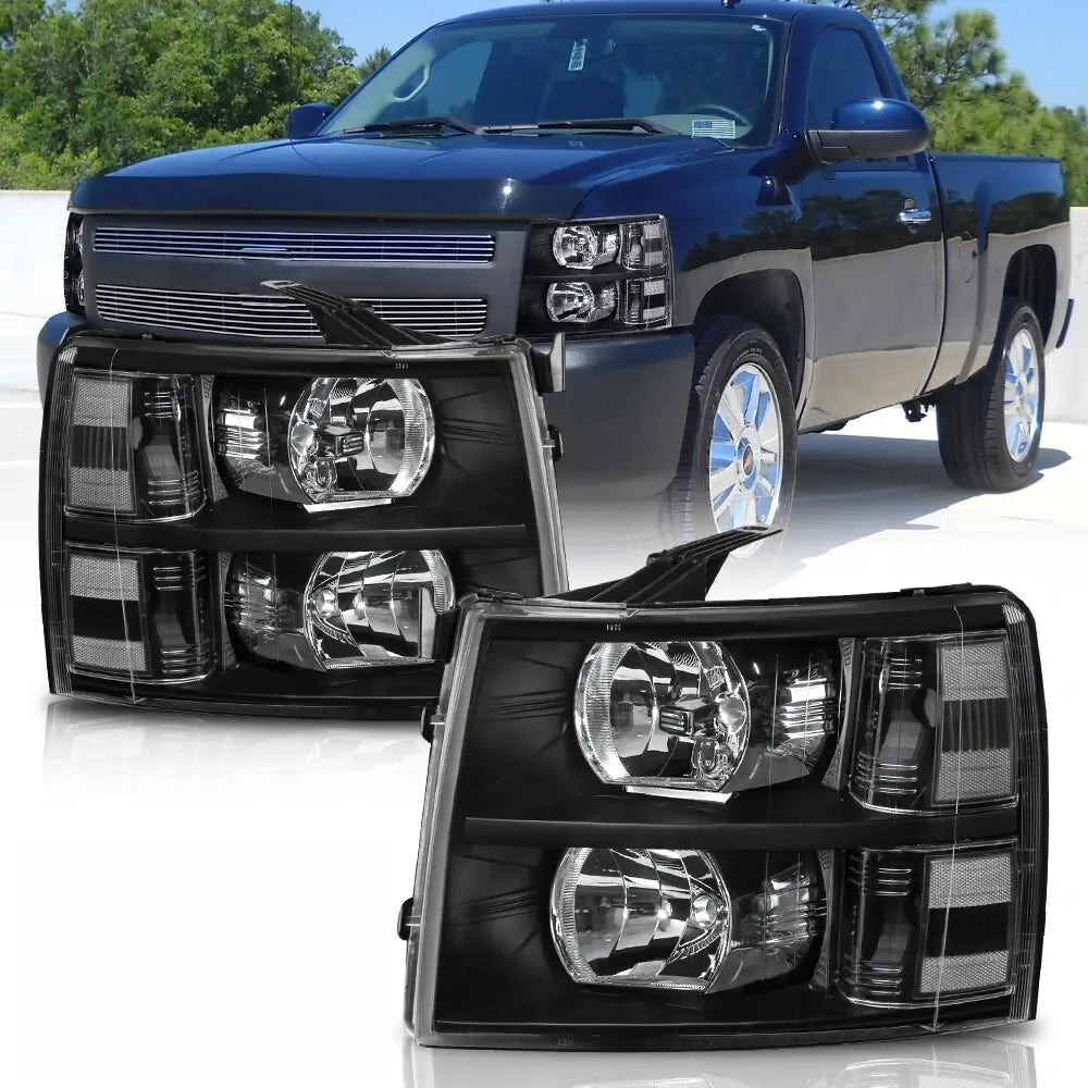 2007–2013 Chevy Silverado 1500/2500HD Black Headlight Assembly Pair