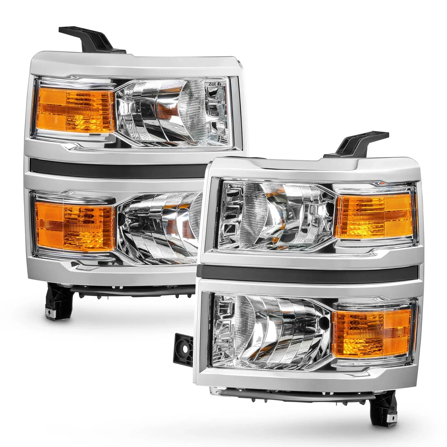 Chrome housing clear lens headlight with amber reflector for 2014-2015 Silverado 1500