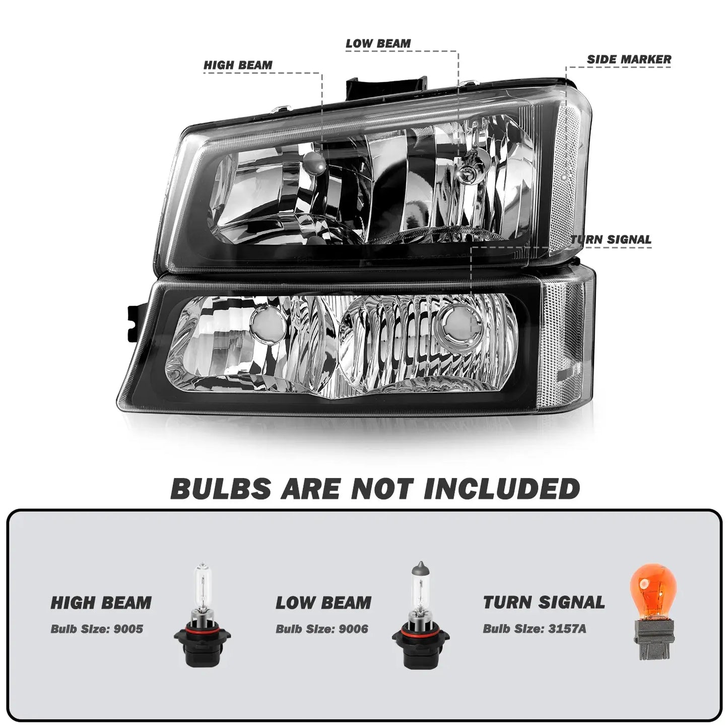 Back view of Silverado Avalanche replacement headlight showing bulb sockets and electrical connector