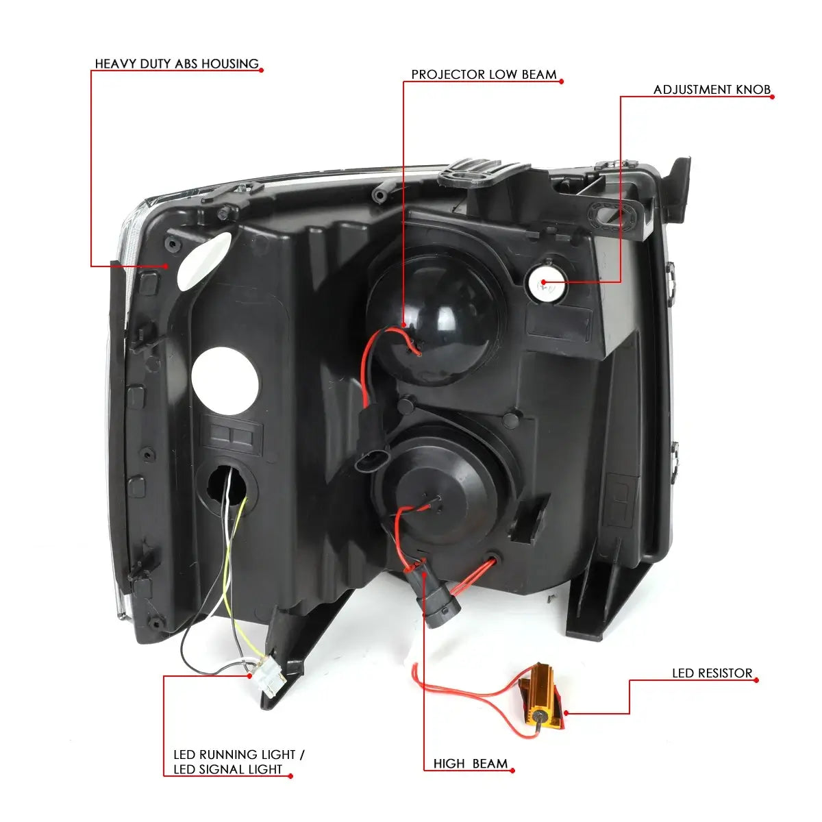 2007–2014 Chevy Silverado Chrome LED DRL Projector Headlight Set with Sequential Turn Signal