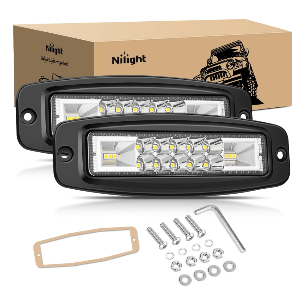 6 Inch 60W Upgraded Flush Mount Spot Flood LED Work Lights (Pair) Headlights - Top Tuning Boost