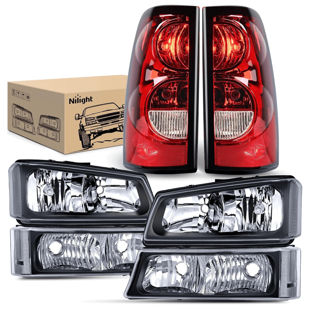 2003 2004 2005 2006 Chevy Silverado 1500 1500HD 2500 2500HD 3500 2007 Chevy Silverado 1500 2500 3500 Classic OE Style Black Housing Clear Reflector Headlight Taillight Assembly Tail Lights - Top Tuning Boost