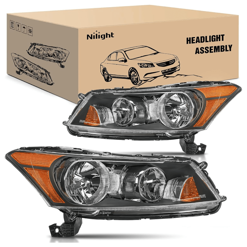 2008 2009 2010 2011 2012 Honda Accord Sedan Headlight Assembly Black Housing Amber Reflector Headlights - Top Tuning Boost