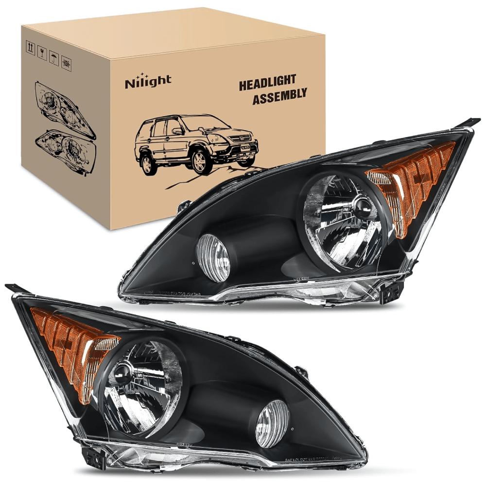 2007 2008 2009 2010 2011 Honda CRV Headlight Assembly Black Housing Amber Reflector Headlights - Top Tuning Boost
