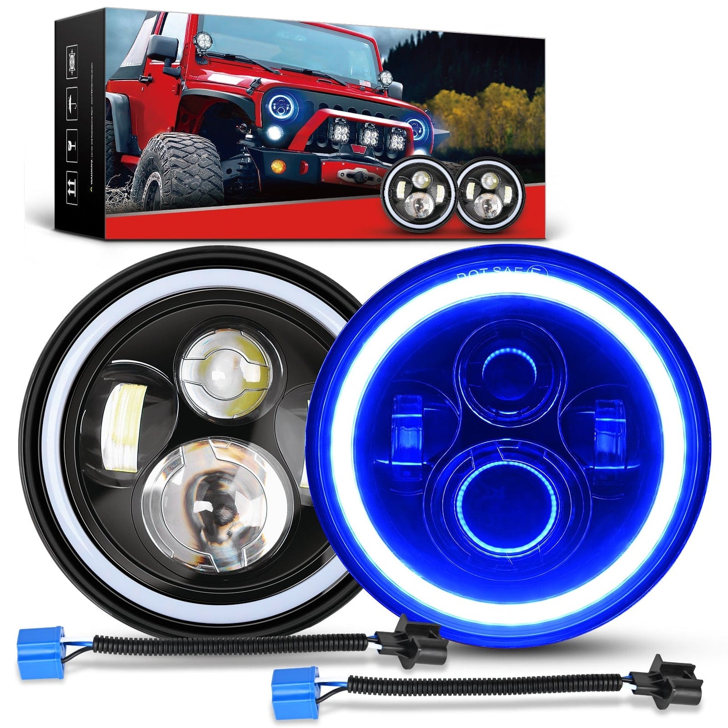 7 Inch Round LED Halo Headlights w/Turn Signal Amber Light Blue DRL High Low Beam 7Inch Headlight Compatible with 2007 2008 2009 2010 2011 2012 2013 2014 2015 2016 2017 2018 Wrangler JK JKU Headlights - Top Tuning Boost