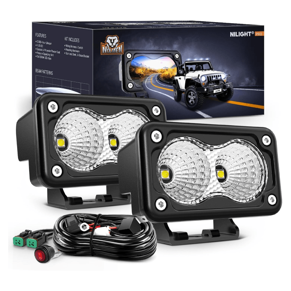 3 Inch 10W 1160LM Flood Built-in EMC LED Work Lights (Pair) | 18AWG DT Wire Headlights - Top Tuning Boost