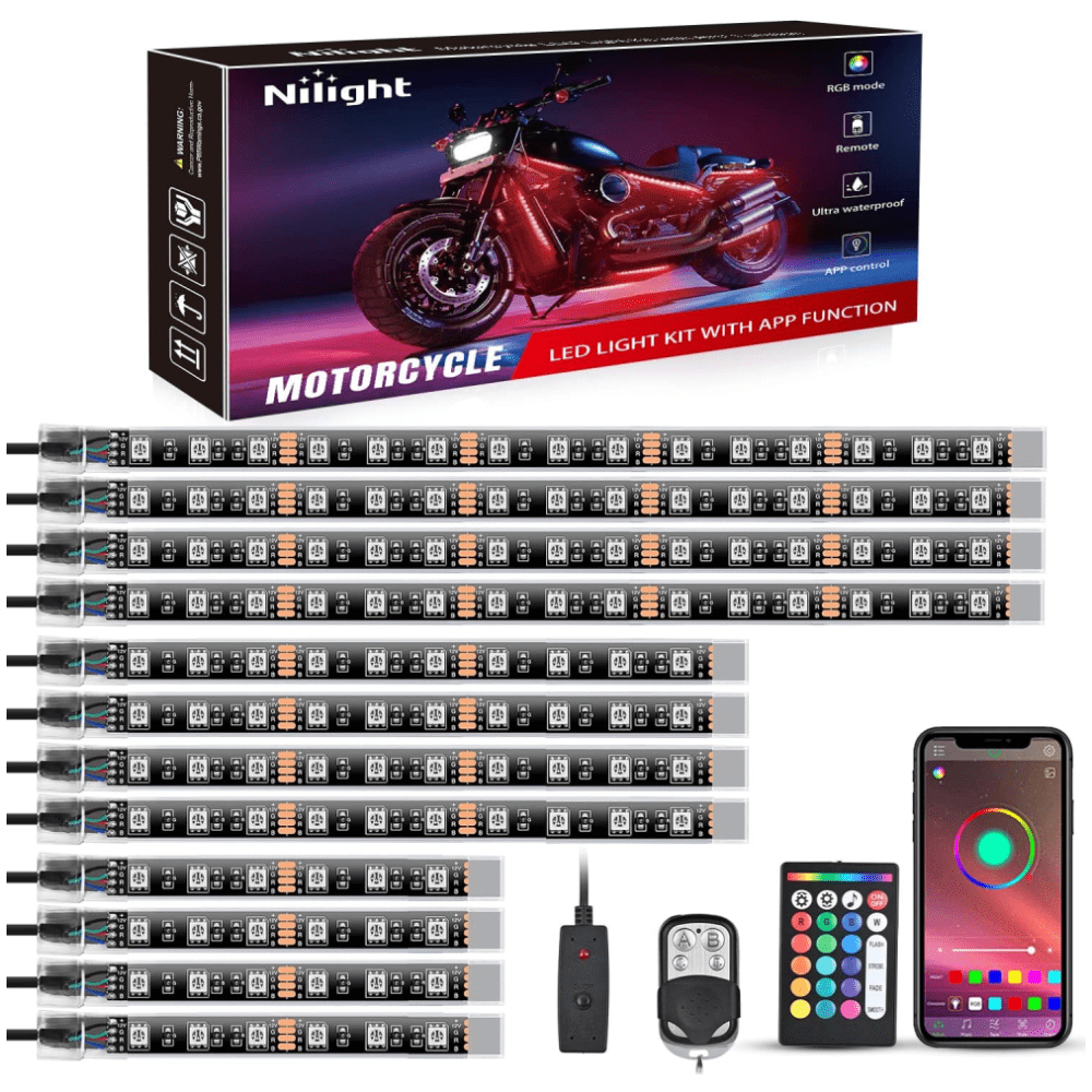Motorcycle RGB APP Remote Control LED Strip Lights 12PCS Headlights - Top Tuning Boost