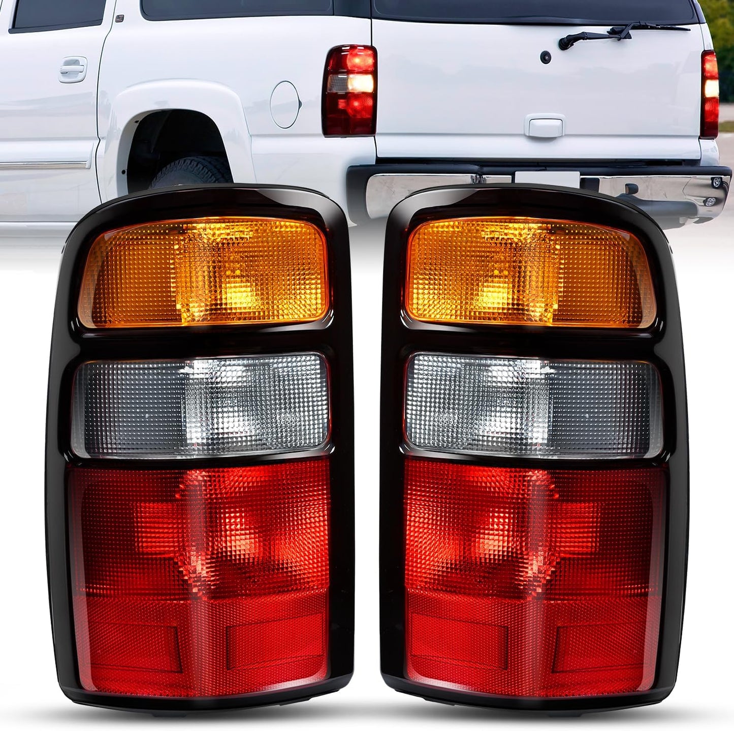 Taillight Assembly Compatible with 2000 2001 2002 2003 2004 2005 2006 Chevy Tahoe Suburban GMC Yukon Tail Light OE Style Rear Lamp Replacement Driver and Passenger Side Tail Lights - Top Tuning Boost