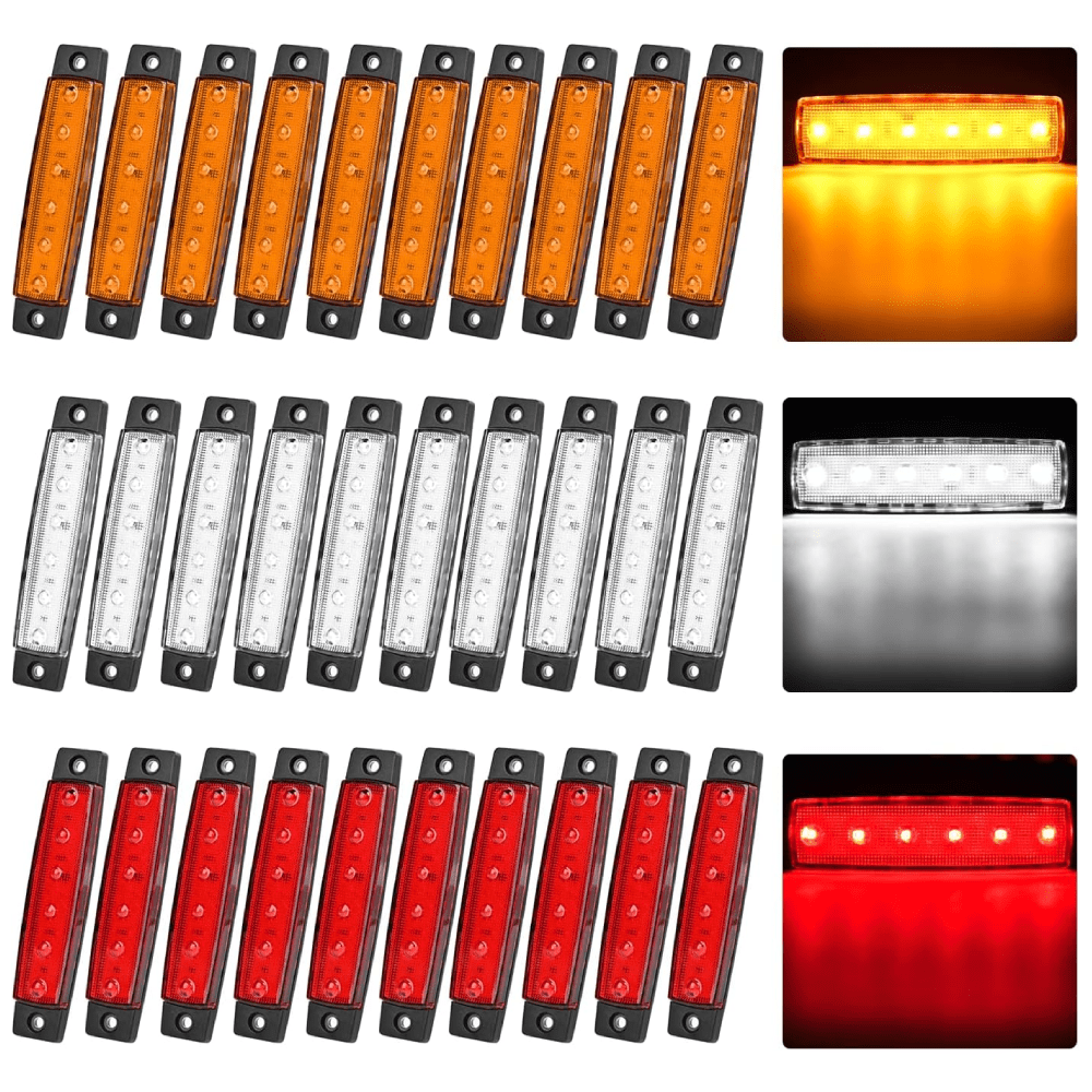 3.8 Inch 6 LEDs Amber Red White Side Marker Lights (30 Pcs) Headlights - Top Tuning Boost