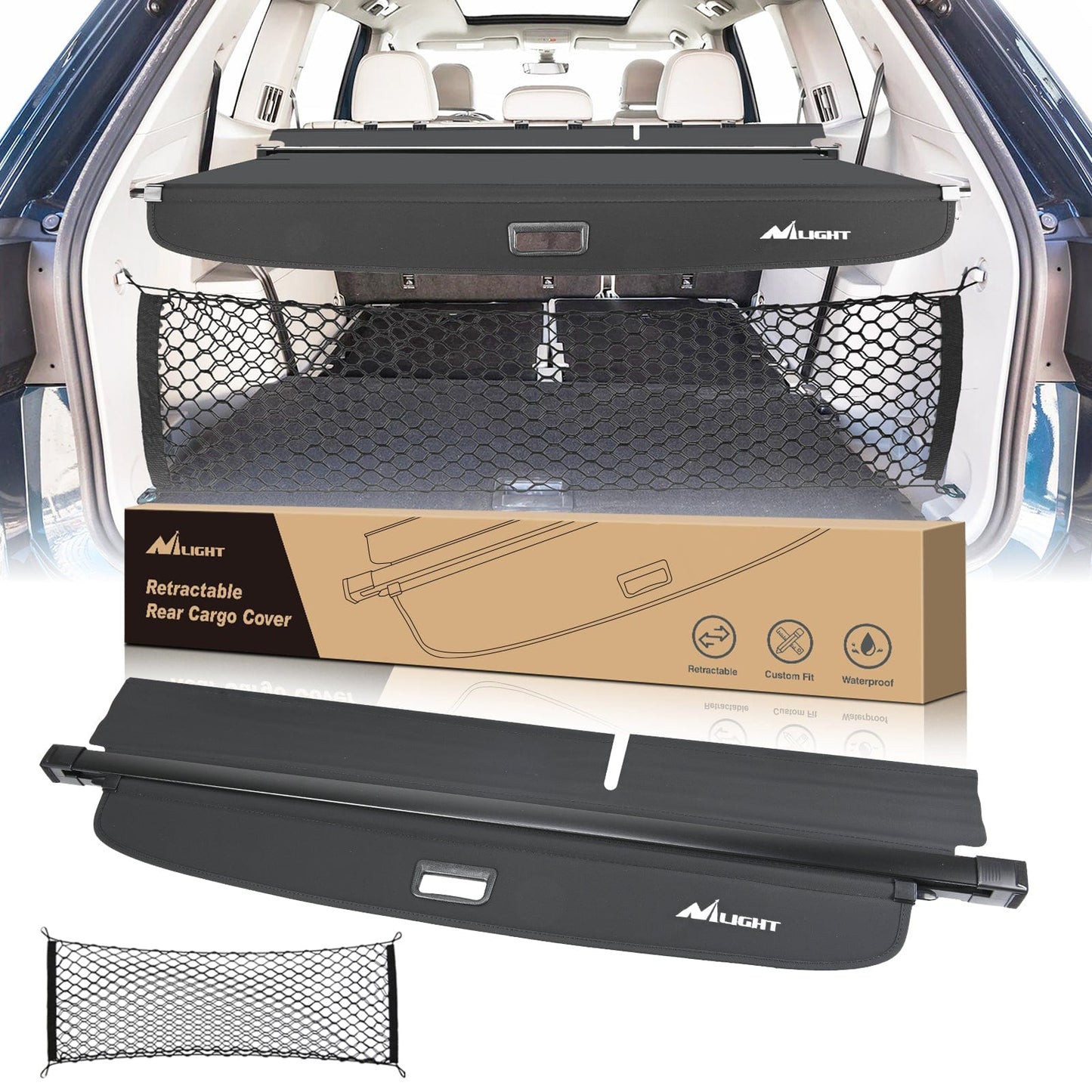 Trunk Cargo Cover Trunk Cargo Cover for VW Volkswagen Atlas 2018 2019 2020 2021 2022 2023 2024 2025, Retractable Privacy Security Shield Shade Rear Trunk Cover, with Trunk Storage Net