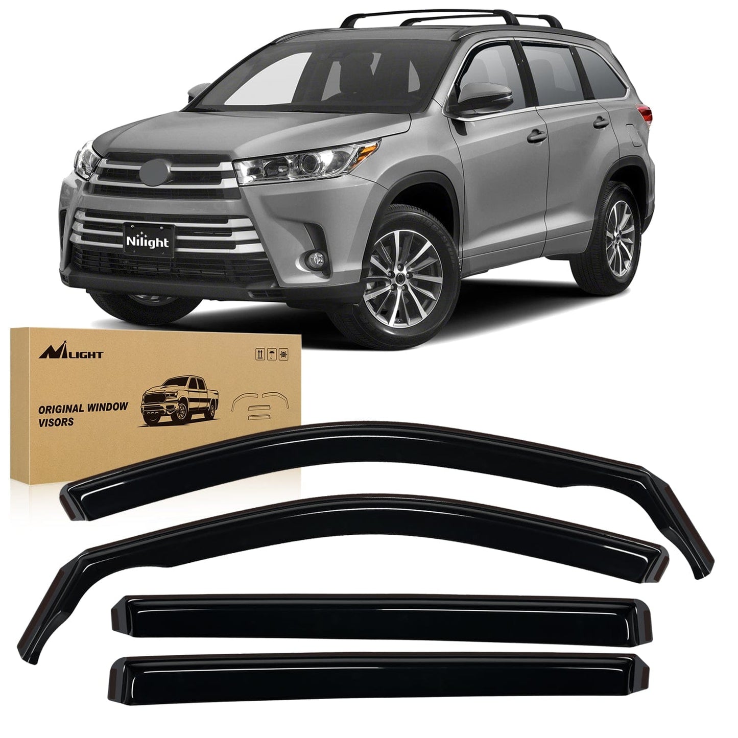 Rain Guards Window Rain Guards for Toyota Highlander 2014 2015 2016 2017 2018 2019 Vent Window Visors, Window Deflectors-4PCS
