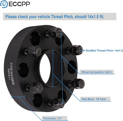 2PCS 6 Lug Hub Centric Wheel Spacers 1.5 inch 6x5.5 to 6x5.5 6x139.7mm to 6x139.7mm fit Chevrolet Silverado 1500 fit Chevrolet Suburban Avalanche Express 1500 Tahoe with 14x1.5 Studs
