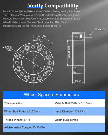 8x6.5 to 8x6.5 Wheel Spacers 2 inch 8 Lug 8x165.1mm to 8x165.1mm fit Chevrolet Silverado 1500 HD 2001-2006 fit GMC Sierra 2500 HD 2001-2010 fit Silverado 3500 HD 2007-2010-2 PCS