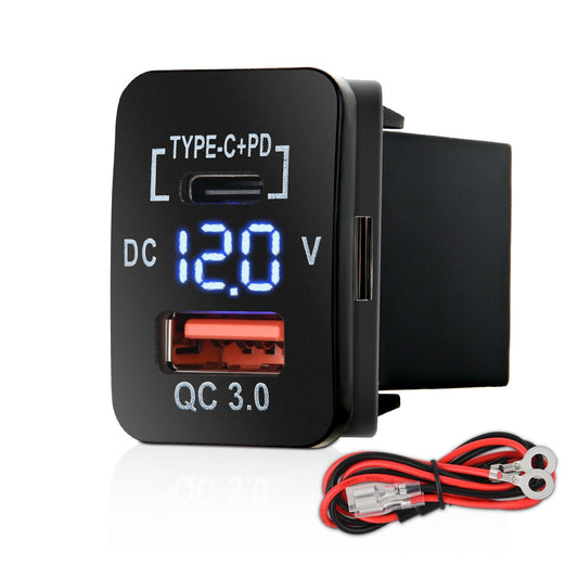 Accessories 12V USB Charger PD Type C and USB Quick Charge with LED Voltmeter