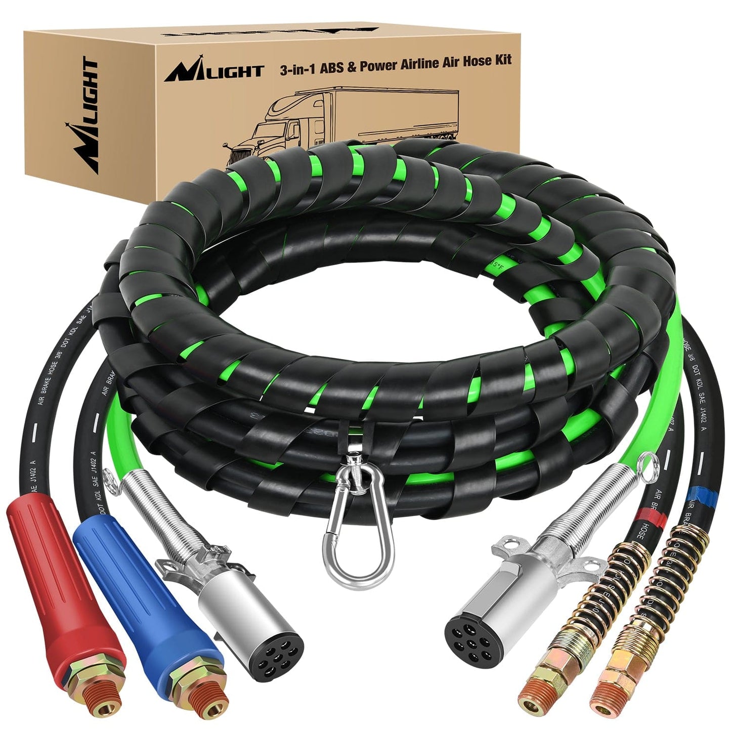 Wiring Harness Kit 12FT 3-in-1 ABS Electrical Cord Cable & Rubber Air Power Line Hose Kit