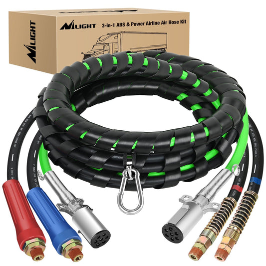 Wiring Harness Kit 12FT 3-in-1 ABS Electrical Cord Cable & Rubber Air Power Line Hose Kit