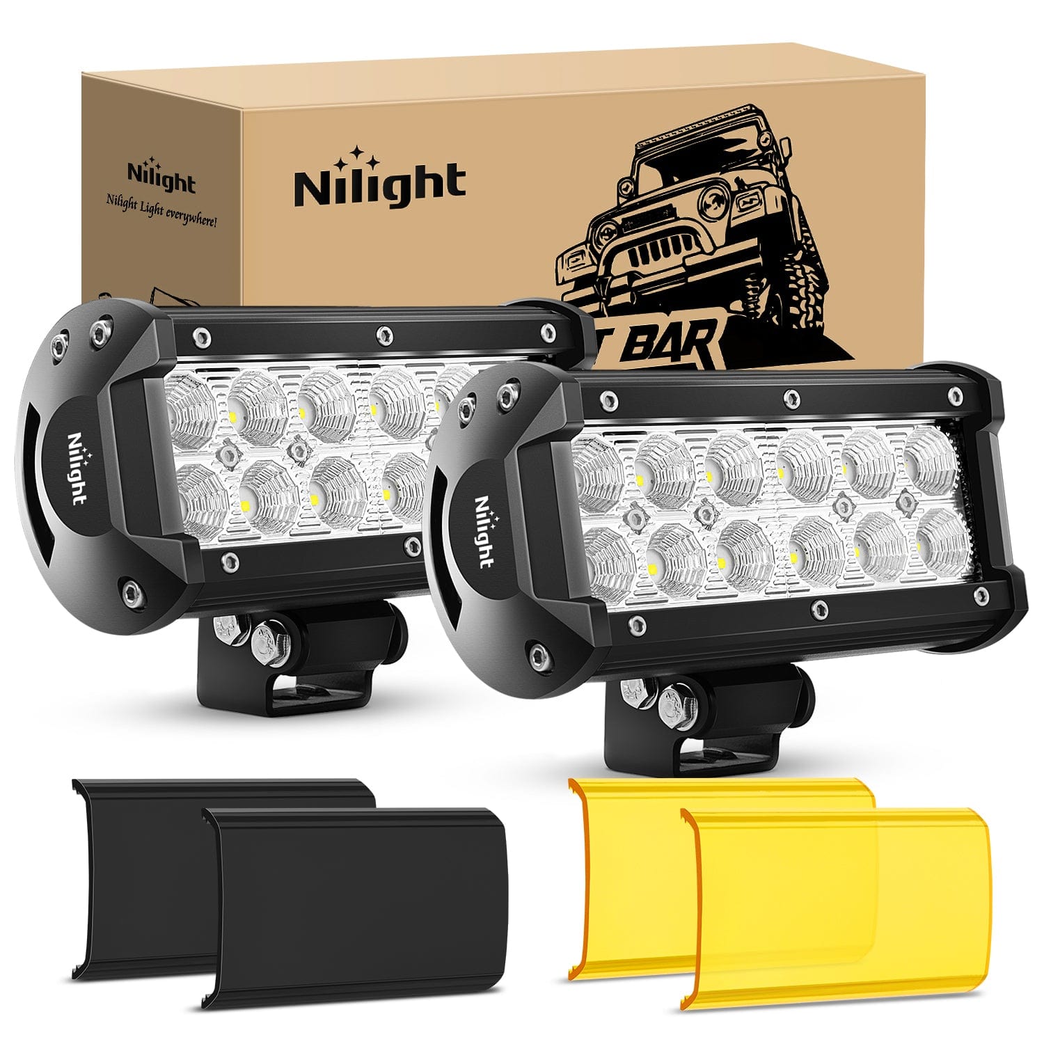6.5 Inch 36W 1260LM Double Row Flood Led Light Bars with Amber/Black Covers (Pair) Light Bars - Top Tuning Boost