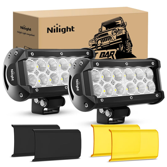 6.5 Inch 36W 1260LM Double Row Flood Led Light Bars with Amber/Black Covers (Pair) Light Bars - Top Tuning Boost