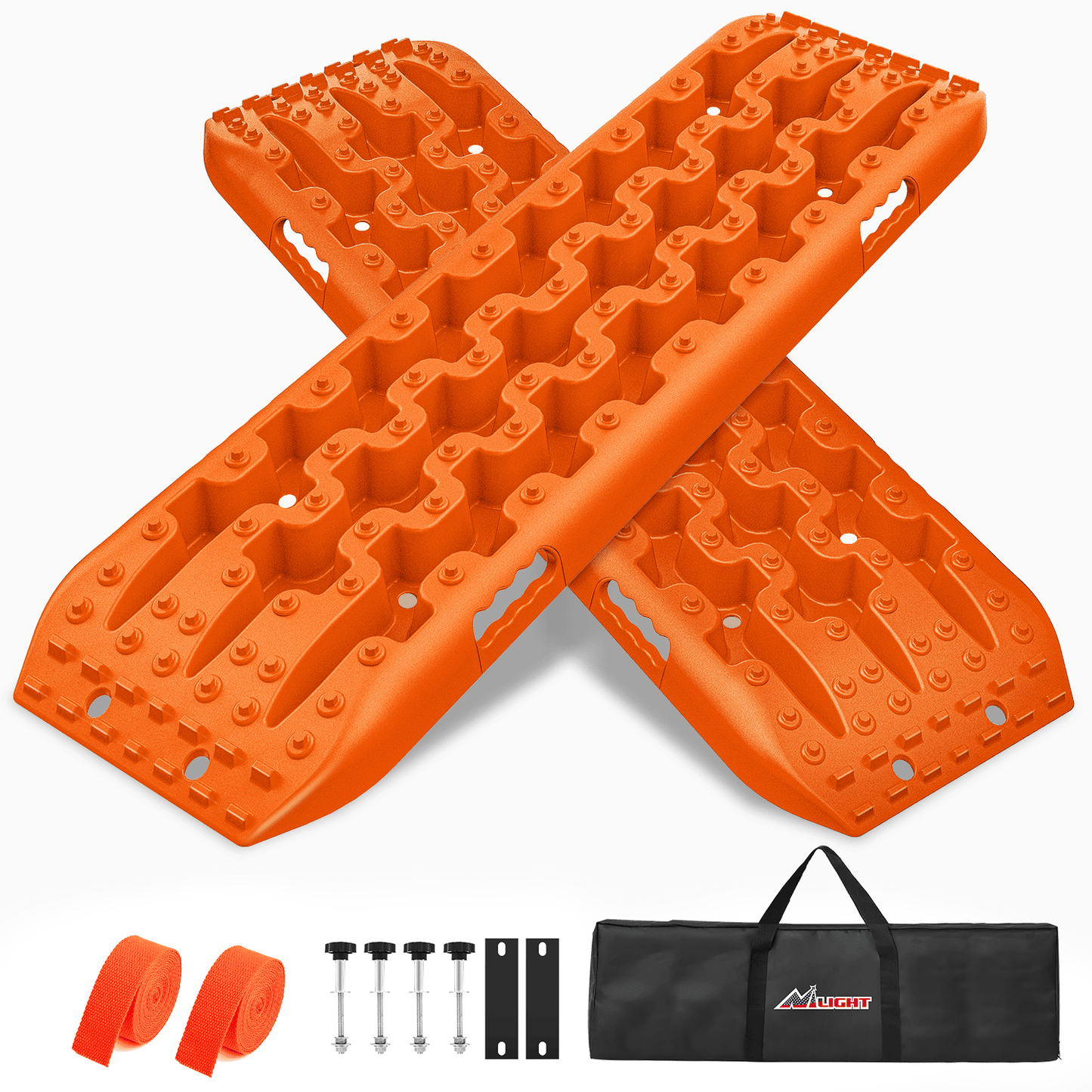 Traction Boards Off-Road Recovery Traction Boards For 4WD 4X4 with 2PCS Mounting kit Zipper Bag 2 leashes (Orange)