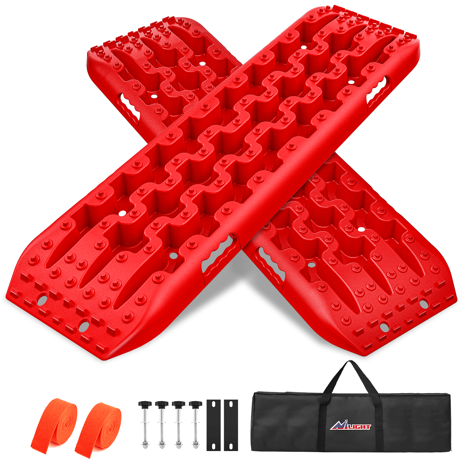 Traction Boards Off-Road Recovery Traction Boards For 4WD 4X4 with 2PCS Mounting kit Zipper Bag 2 leashes (Red)