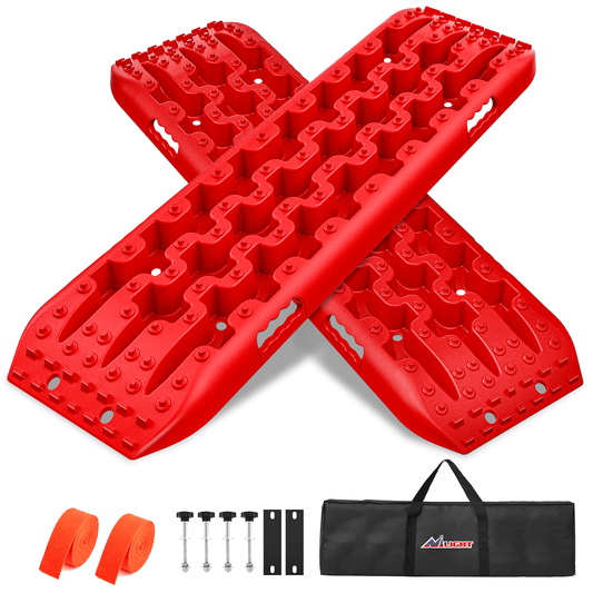 Traction Boards Off-Road Recovery Traction Boards For 4WD 4X4 with 2PCS Mounting kit Zipper Bag 2 leashes (Red)