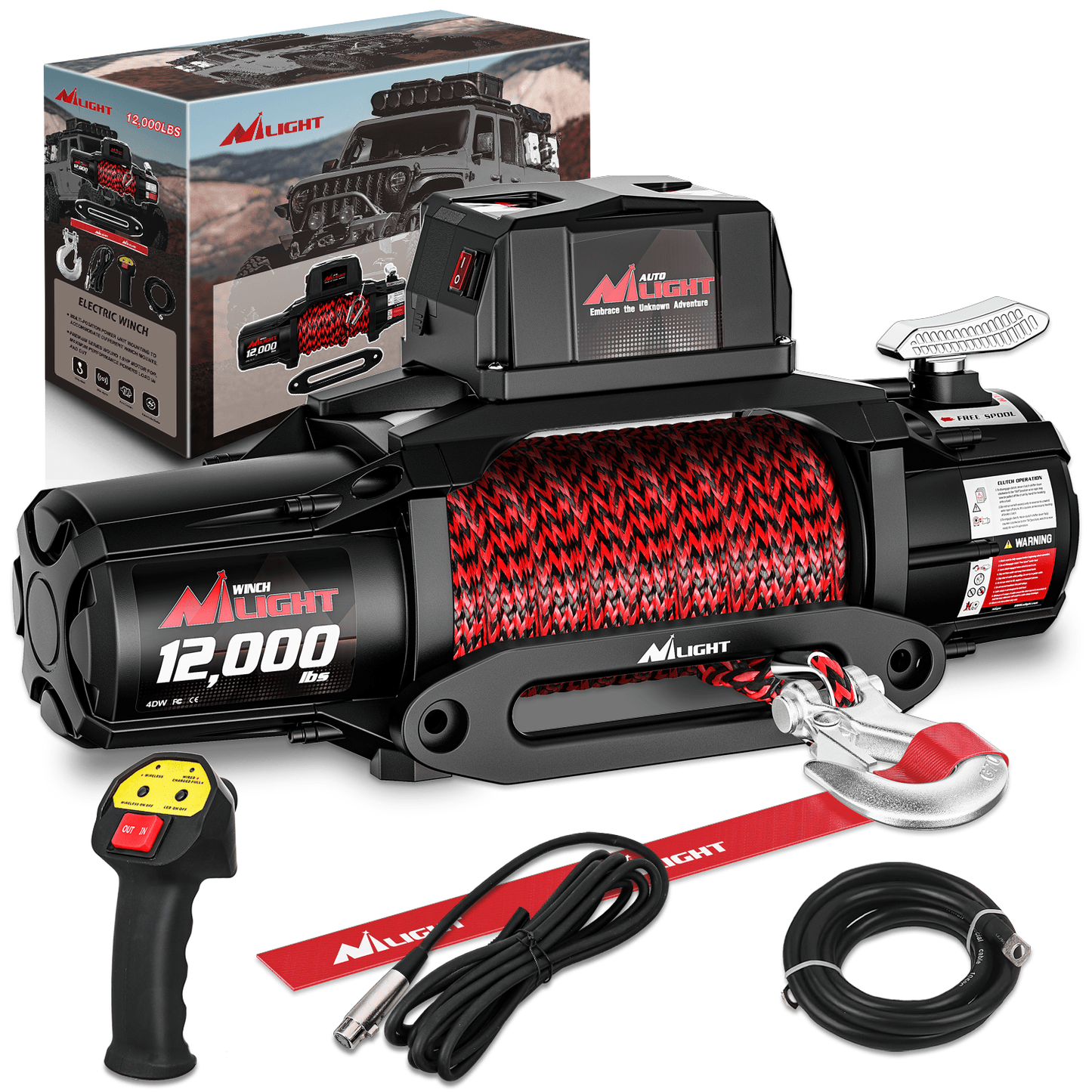 winch hook 12000 lb ATV/UTV Electric Winch Kit With Synthetic Rope 3-IN-1 Smart Remote