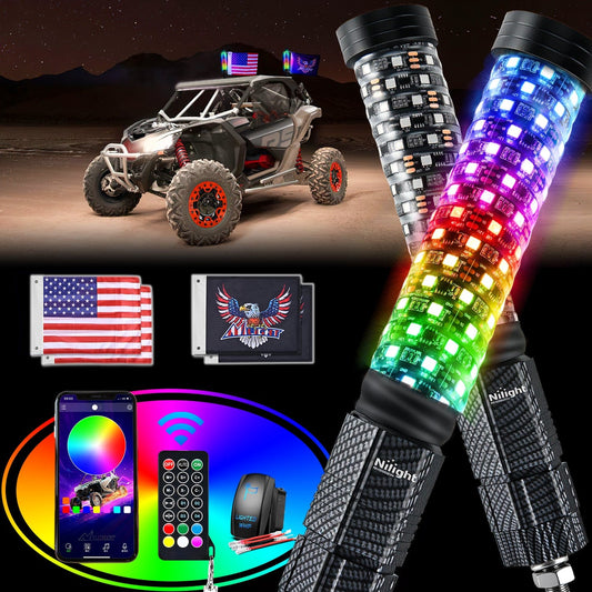 1Pc 2FT Spiral Antenna Bluetooth Remote App Control Led Fat Whip Light Headlights - Top Tuning Boost