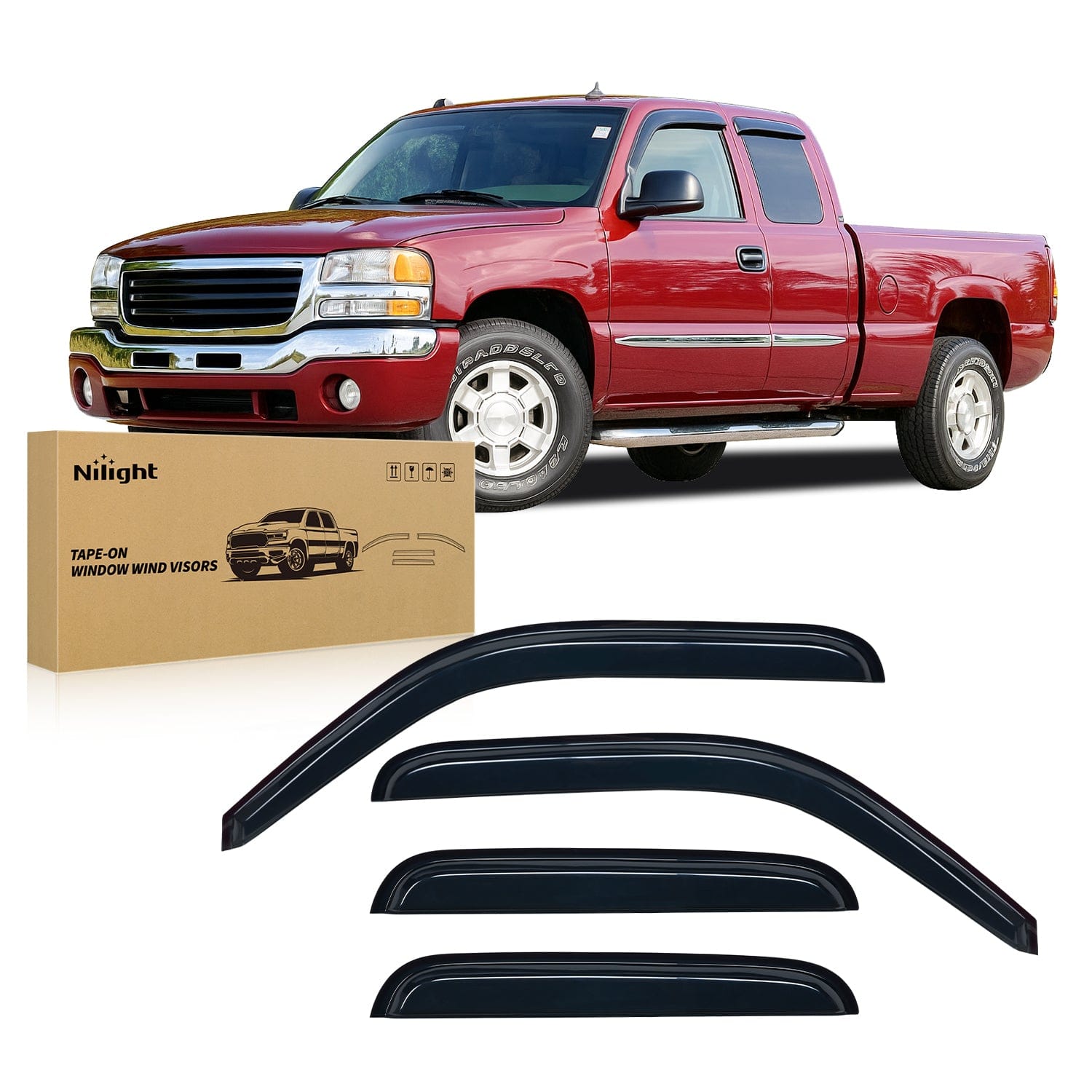 Rain Guards Window Visors for Chevy Silverado/GMC Sierra 1500/2500/3500/2500HD Extended Cab 1999-2006, Out-Channel Window Wind Deflectors Rain Guards -4PCS