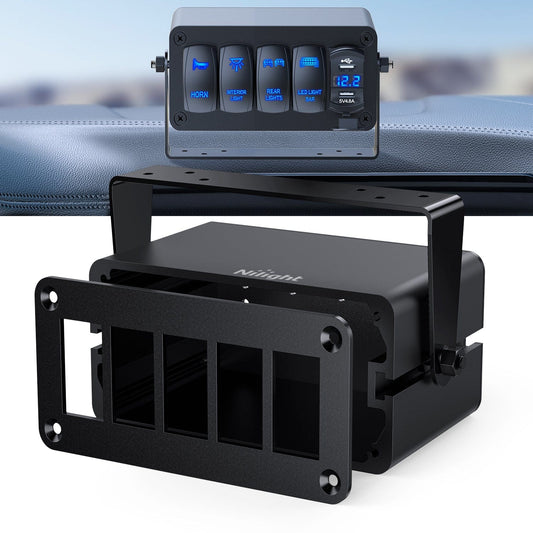 Rocker Switch 5 Gang Rocker Switch Box 5 Holes Panel Detachable Installation Housing Waterproof Aluminum Rotatable Mount Bracket 12V 24V DIY Toggle Switches Voltmeter USB Socket for Boats Cars RVs Trucks