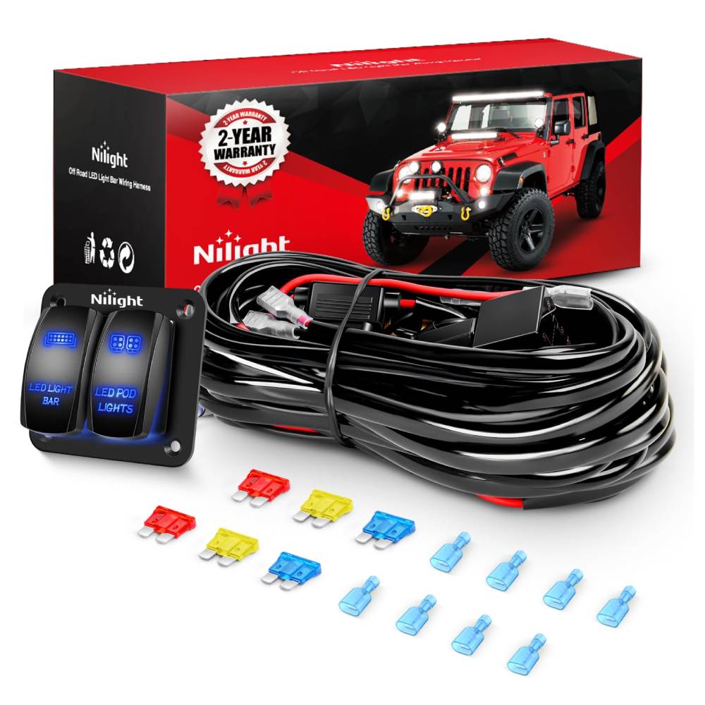 16AWG Wire Harness LED Light BAR and LED POD Lights 4 Leads W/ 12V 5Pin Switch | 6 Fuses | 8 Spade Connectors Light Bars - Top Tuning Boost