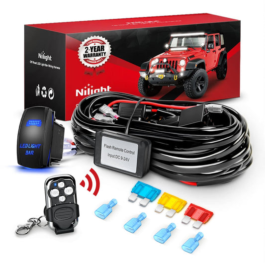 Remote Wiring Harness for LED Light Bar Wireless Strobe Flash Work Driving Lights 12V 20A 14AWG Controller 5PIN Switch Waterproof Power Relay Blade Fuse-1 Lead Light Bars - Top Tuning Boost