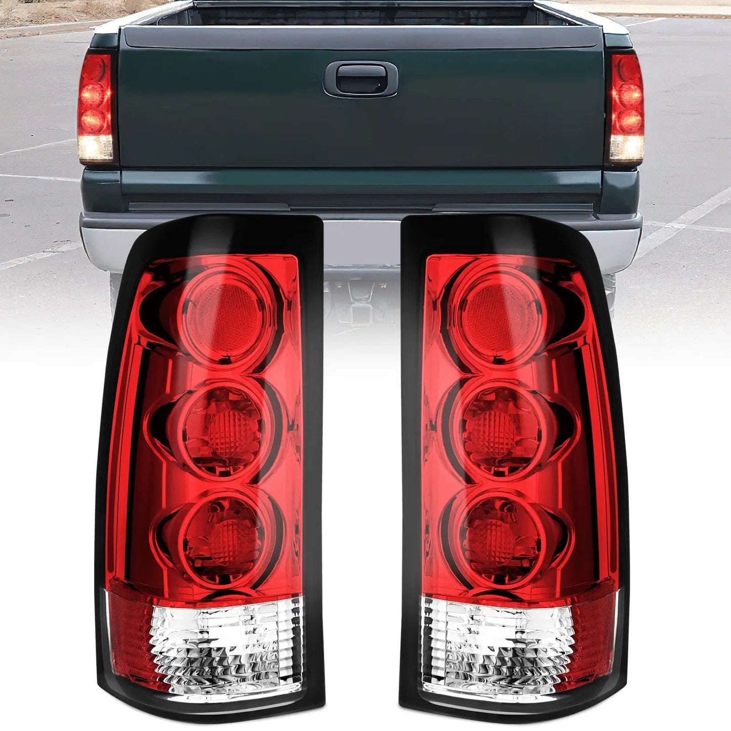 1999 2000 2001 2002 2003 2004 2005 2006 GMC Sierra 1999 2000 2001 2002 Chevy Silverado Red Housing Rear Lamp Replacement Only Fits Fleetside Models Taillight Assembly Tail Lights - Top Tuning Boost