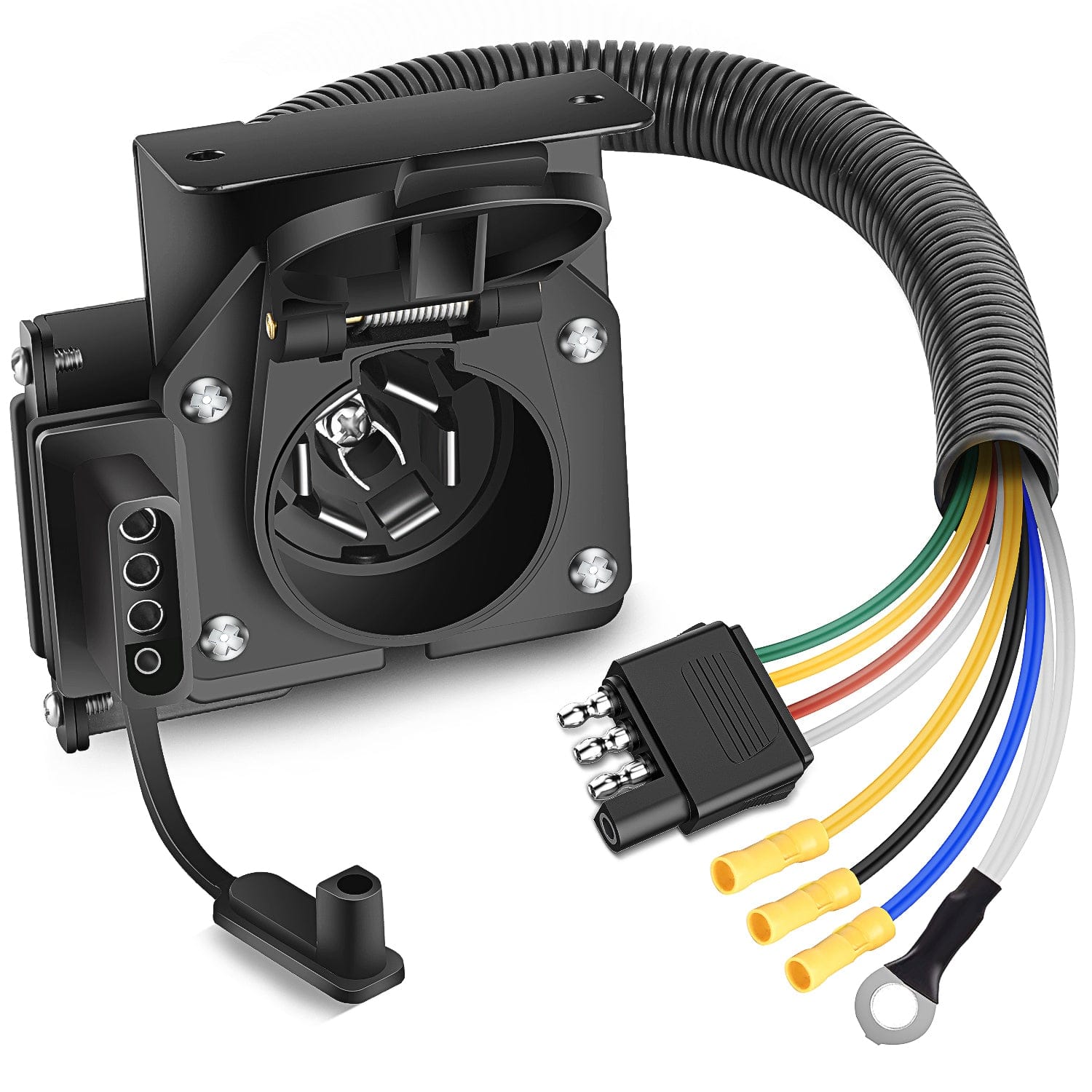 Accessories 4 Way Flat to 7 Way RV and 4 Way Trailer Wiring Harness Adapter w