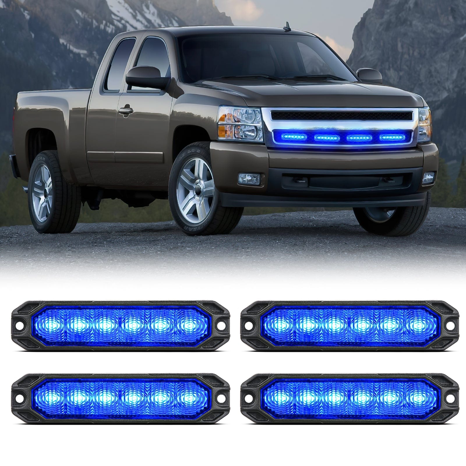 4PCS 6 LED Blue Emergency Warning Strobe Lights Headlights - Top Tuning Boost