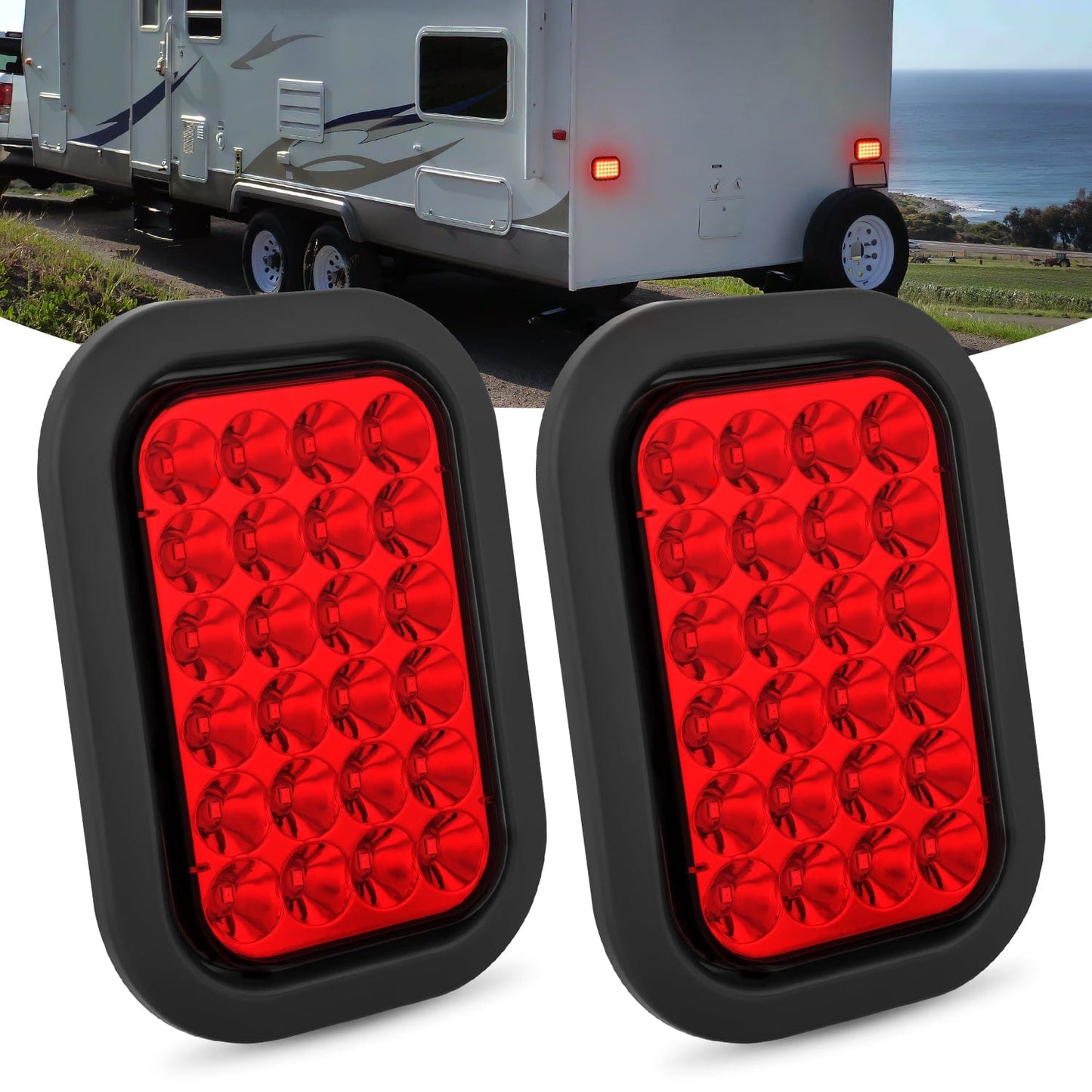 2 Pcs 5 X 3 Inch 24 Led Red Rectangular Trailer Tail Light Tail Lights - Top Tuning Boost