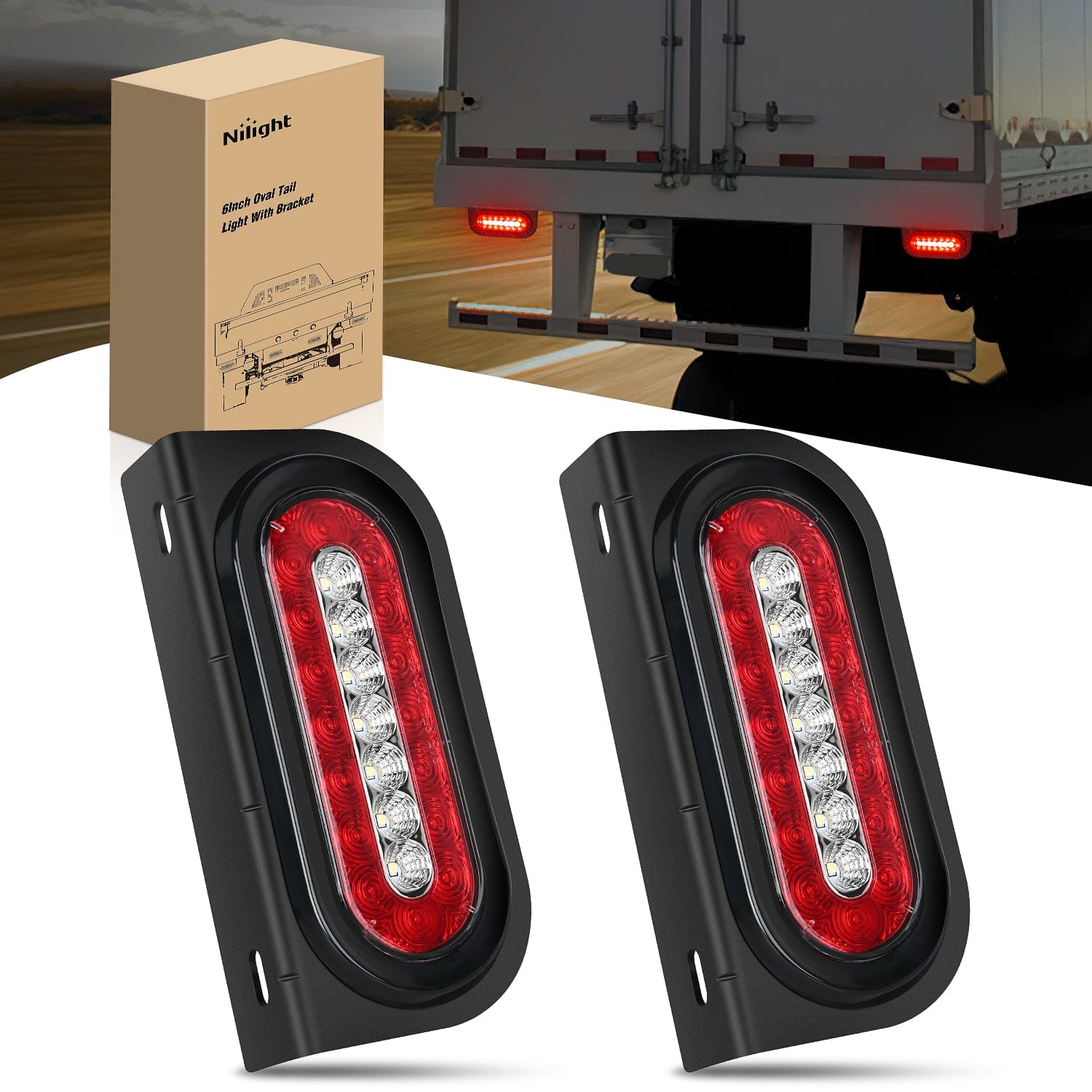 6Inch Red White Oval Tail Light w/ Mounting Bracket (Pair) Tail Lights - Top Tuning Boost