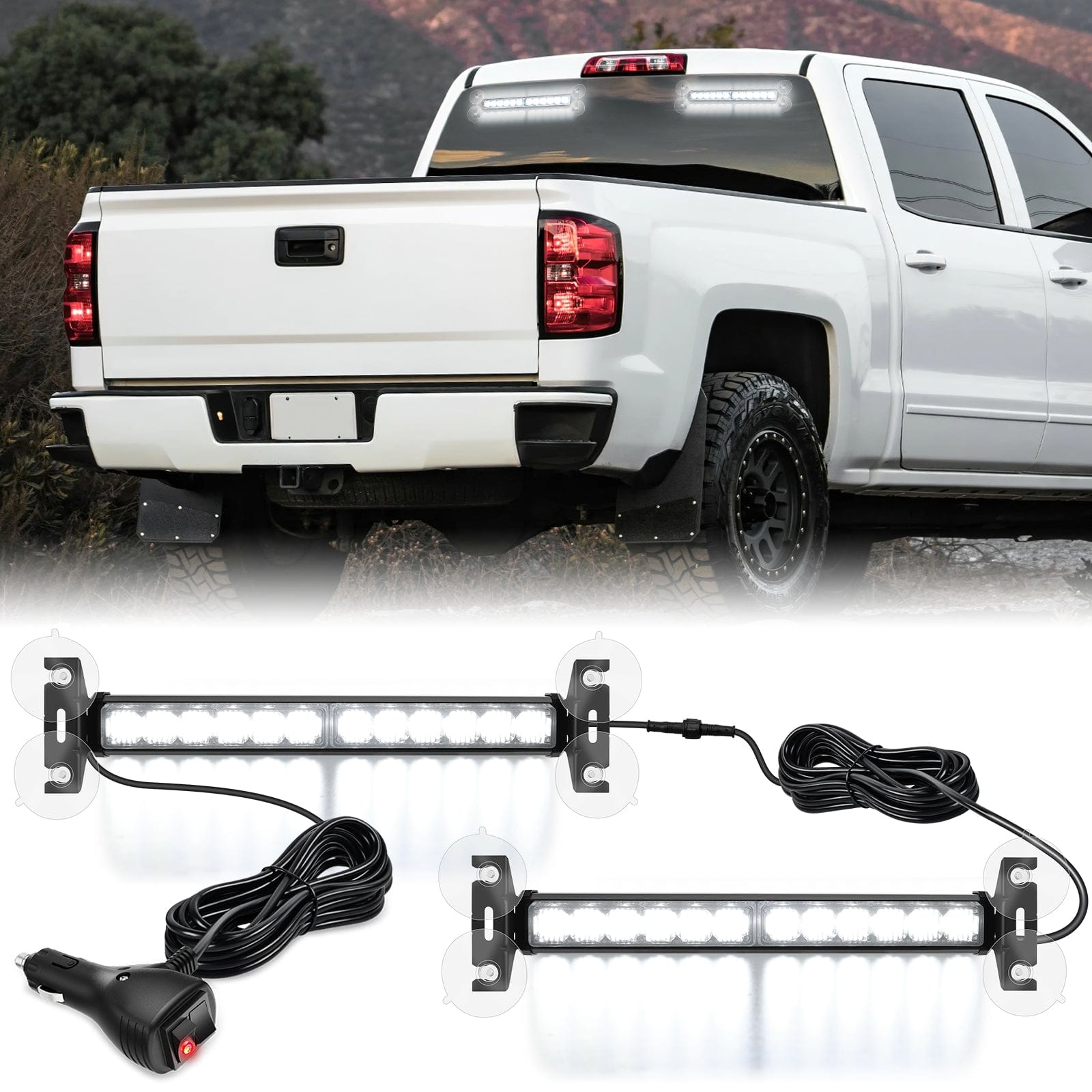 24LED Emergency Strobe Traffic Advisor Light Bar 2 in 1 White Dash Warning Safety Flashing Lights Front/Rear Windshield Construction Lights for Trucks Cars Plow Police Firefighter Vehicles Light Bars - Top Tuning Boost