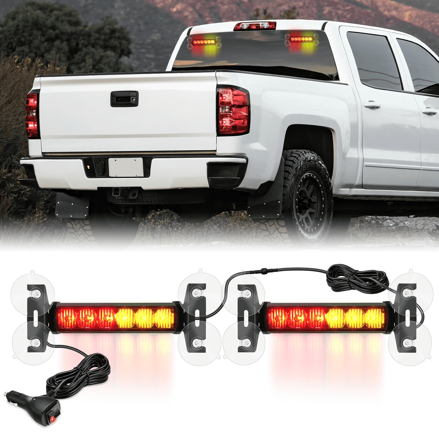 Nilight 12LED Emergency Strobe Traffic Advisor Light Bar 2 in 1 Amber Red Dash Warning Safety Flashing Lights Front/Rear Windshield Construction Lights for Trucks Cars Plow Police Firefighter Vehicles Light Bars - Top Tuning Boost