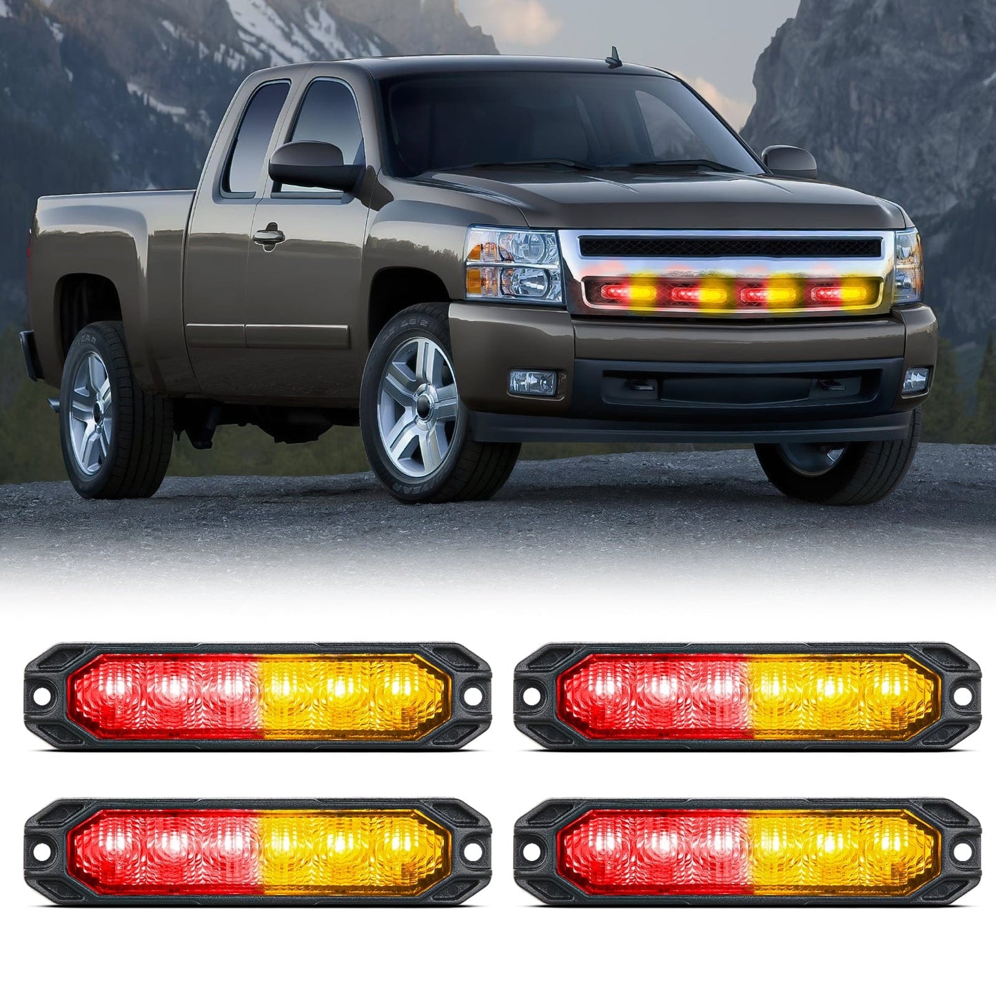 4PCS 6 LED Red and Yellow Emergency Warning Strobe Lights Headlights - Top Tuning Boost