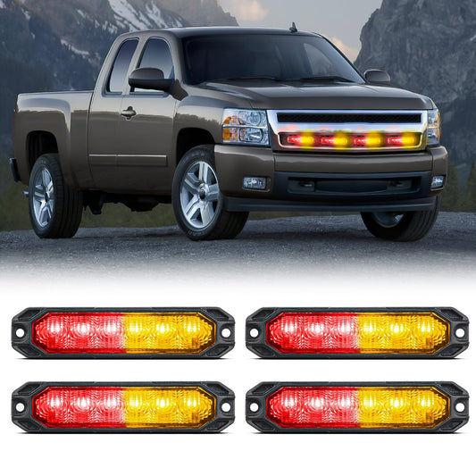 4PCS 6 LED Red and Yellow Emergency Warning Strobe Lights Headlights - Top Tuning Boost