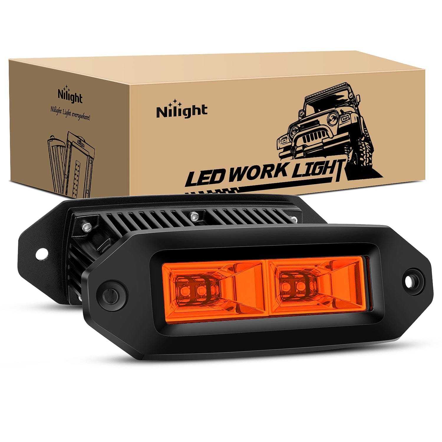 7Inch 40W Flush Mount Amber Flood LED Work Light (Pair) Headlights - Top Tuning Boost