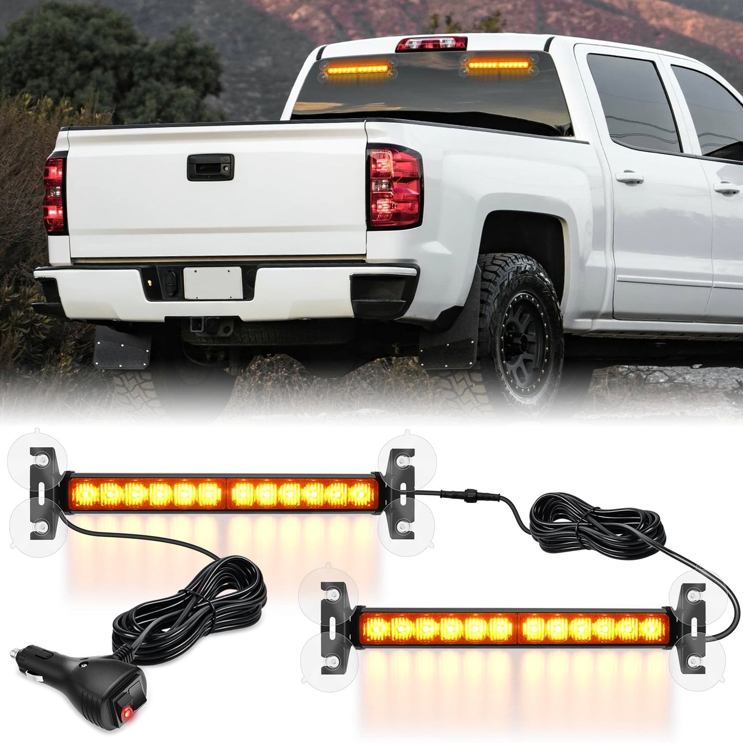 24LED Emergency Strobe Traffic Advisor Light Bar 2 in 1 Amber Dash Warning Safety Flashing Lights Front/Rear Windshield Construction Lights for Trucks Cars Plow Police Firefighter Vehicles Light Bars - Top Tuning Boost