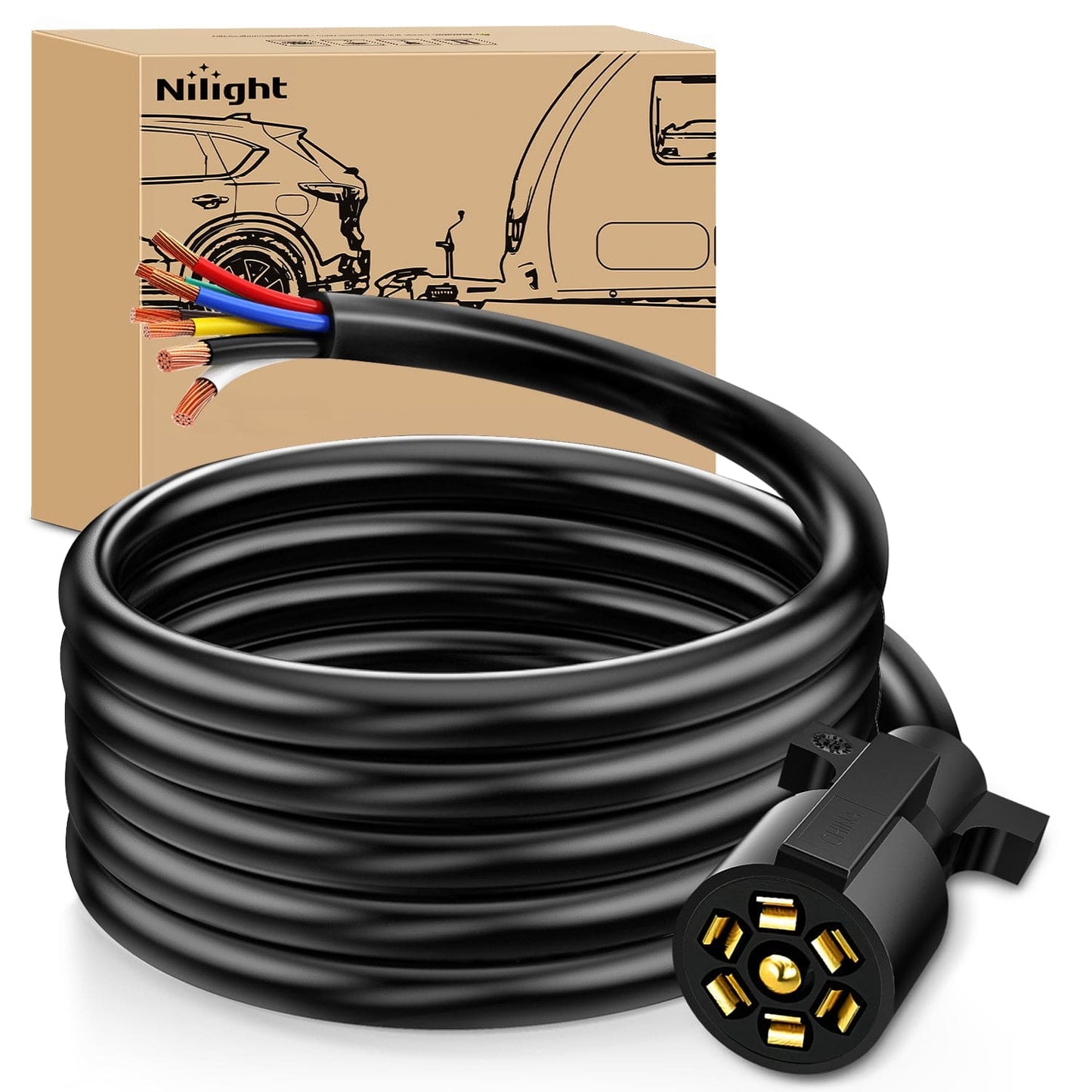 Wiring Harness Kit 12Feet 7way Heavy Duty 7 Pin Plug Inline Trailer Cord