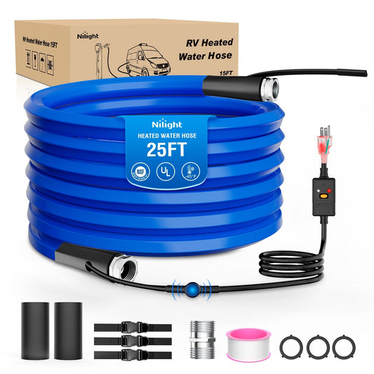 RV Parts 25FT Heated Water Hose RV 5/8inch Inside Diameter -45¡ãF Freeze Protaction Antifreeze Garden Drinking Hoses with Saving Thermostat and Smart Heat System for Winter Camper Supply Accessories