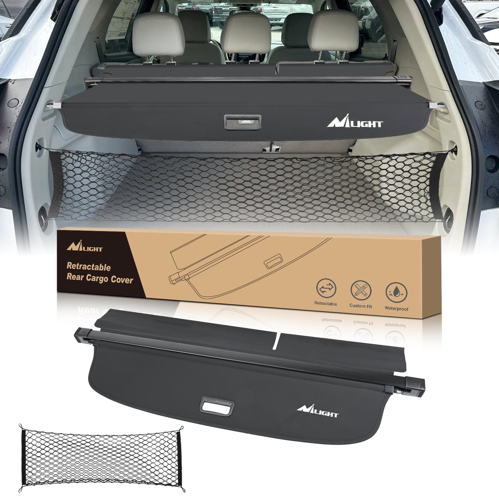 Trunk Cargo Cover Trunk Cargo Cover for VW Volkswagen Tiguan 2018 2019 2020 2021 2022 2023 2024, Retractable Privacy Security Shield Shade Rear Trunk Cover, with Trunk Storage Net