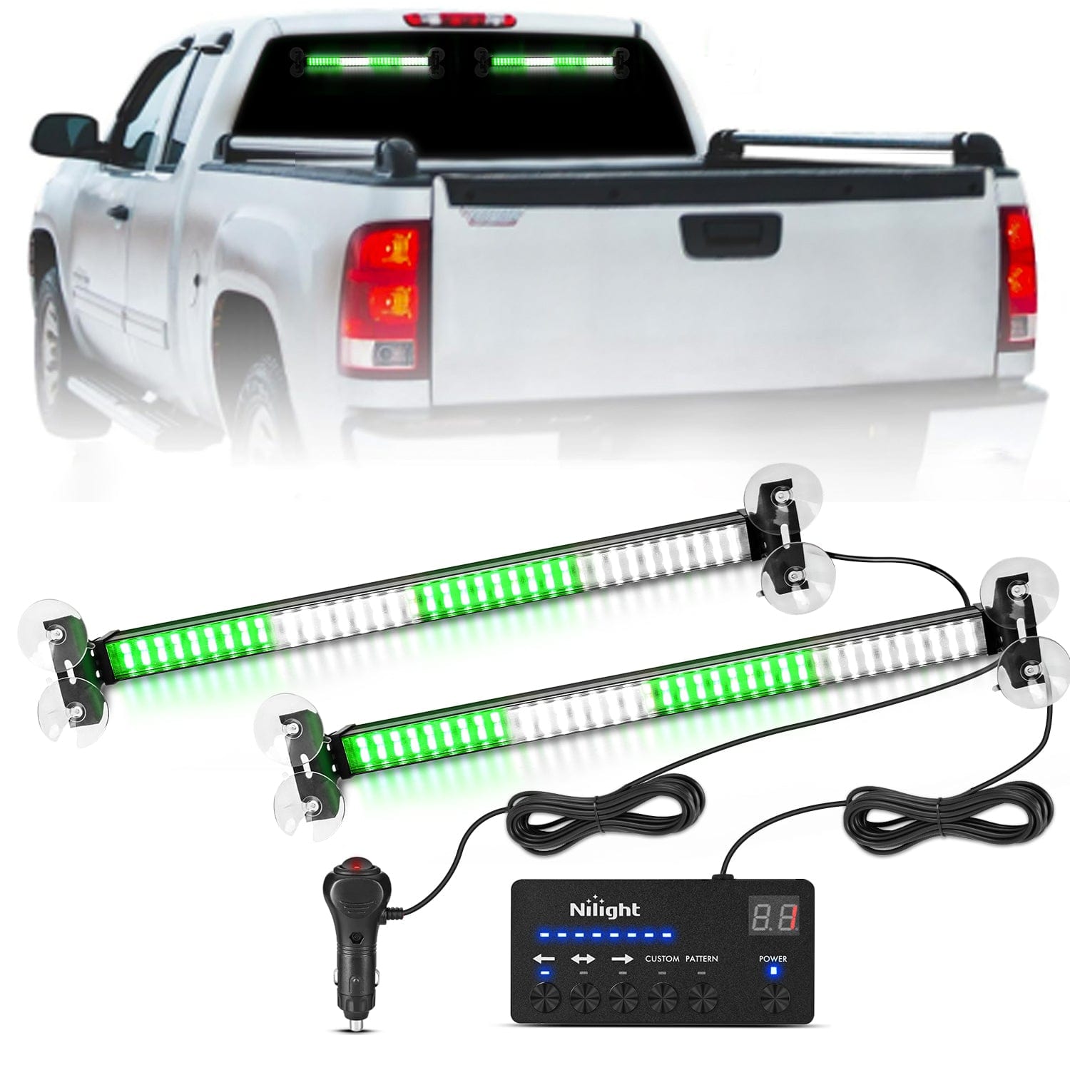 144 LED Strobe Traffic Advisor Light Bar Green White with Controller 2 in 1 Automotive Emergency Warning Flashing Police Windshield Lights Bars for Cars Tow Plow Trucks Construction Vehicles Light Bars - Top Tuning Boost